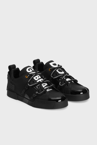 Dolce & Gabbana Logolu Deri Sneaker Erkek Ayakkabı CS2328 AJ986 89690 SİYAH - 2