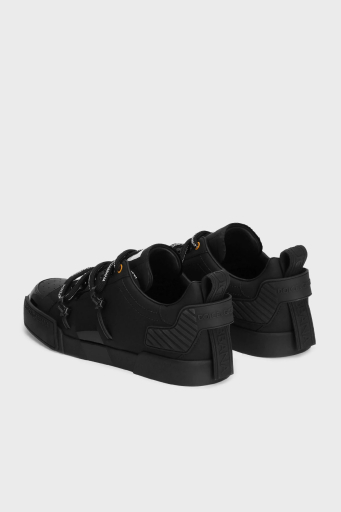 Dolce & Gabbana Logolu Deri Sneaker Erkek Ayakkabı CS2328 AJ986 89690 SİYAH - 3