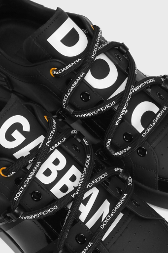 Dolce & Gabbana Logolu Deri Sneaker Erkek Ayakkabı CS2328 AJ986 89690 SİYAH - 4