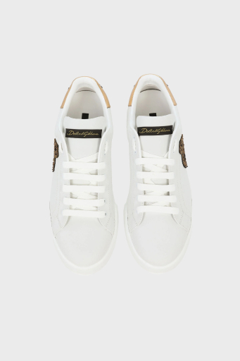 Dolce & Gabbana Taç Logolu Deri Sneaker Erkek Ayakkabı CS2330 AH136 8I047 BEYAZ-GOLD - 3