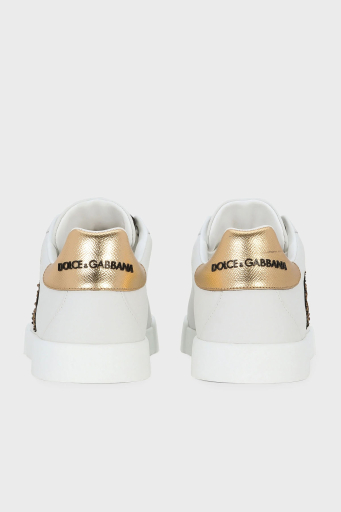 Dolce & Gabbana Taç Logolu Deri Sneaker Erkek Ayakkabı CS2330 AH136 8I047 BEYAZ-GOLD - 4