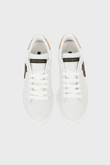 Dolce & Gabbana Taç Logolu Deri Sneaker Erkek Ayakkabı CS2330 AH136 8I047 BEYAZ-GOLD - 3
