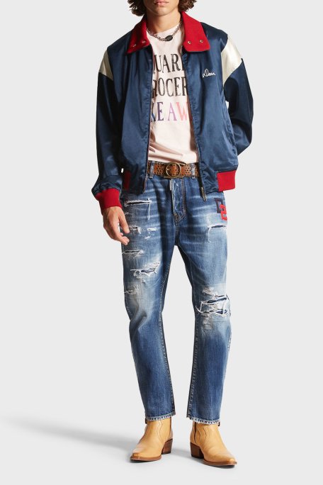 Dsquared2 % 100 Pamuk Regular Fit Normal Bel Boru Paça Yırtıklı Jeans Erkek Kot Pantolon S74LB1435 S30309 470 LACİVERT - 2