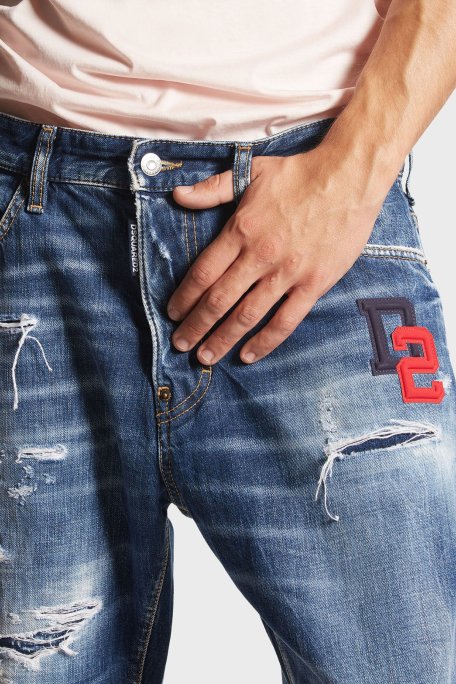 Dsquared2 % 100 Pamuk Regular Fit Normal Bel Boru Paça Yırtıklı Jeans Erkek Kot Pantolon S74LB1435 S30309 470 LACİVERT - 4
