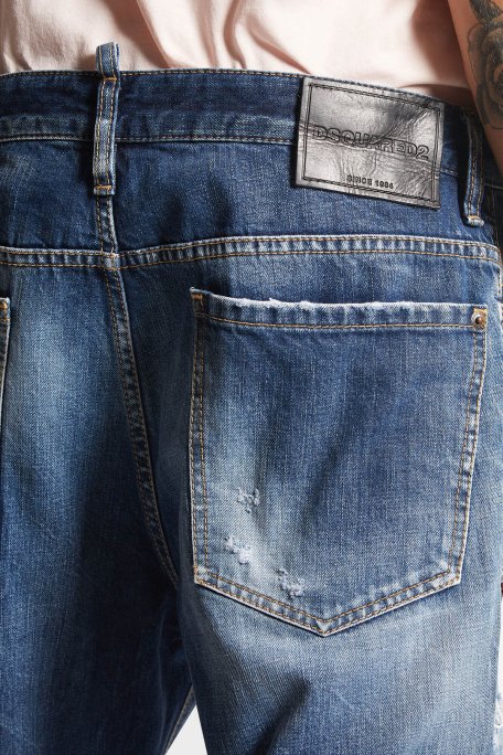Dsquared2 % 100 Pamuk Regular Fit Normal Bel Boru Paça Yırtıklı Jeans Erkek Kot Pantolon S74LB1435 S30309 470 LACİVERT - 5
