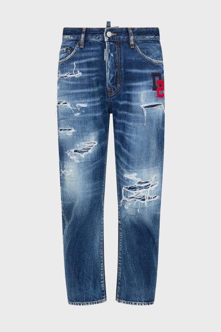 Dsquared2 % 100 Pamuk Regular Fit Normal Bel Boru Paça Yırtıklı Jeans Erkek Kot Pantolon S74LB1435 S30309 470 LACİVERT - 6