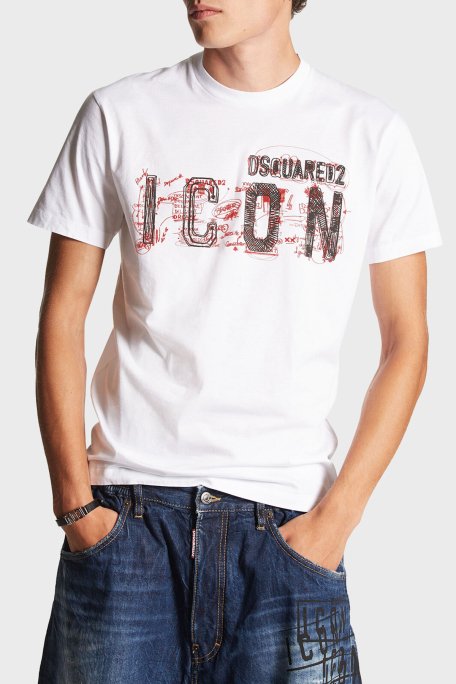 Dsquared2 Baskılı % 100 Pamuk Regular Fit Bisiklet Yaka Erkek T Shirt S79GC0084 S23009 100 BEYAZ - 6