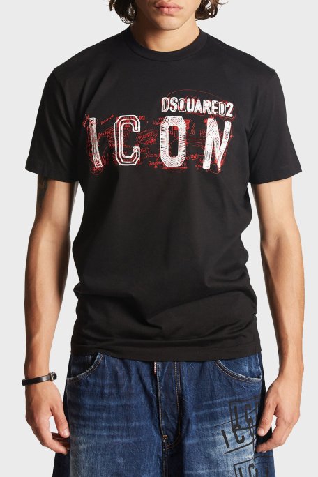 Dsquared2 Baskılı % 100 Pamuk Regular Fit Bisiklet Yaka Erkek T Shirt S79GC0084 S23009 900 SİYAH - 1