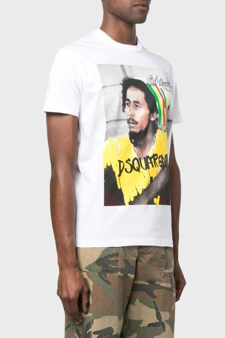Dsquared2 Baskılı Bisiklet Yaka % 100 Pamuk Erkek T Shirt S71GD1250 S23009 100 BEYAZ - 1