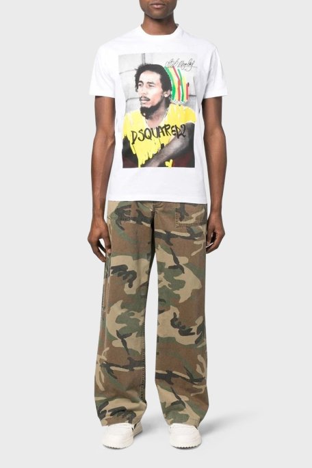 Dsquared2 Baskılı Bisiklet Yaka % 100 Pamuk Erkek T Shirt S71GD1250 S23009 100 BEYAZ - 3
