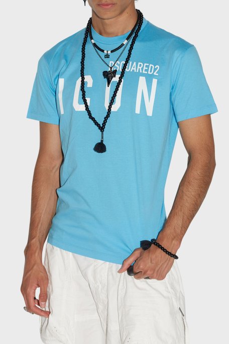 Dsquared2 Icon Cool Slim Fit Pamuklu Jarse Erkek T Shirt S79GC0003 S23009 514 MAVİ - 1