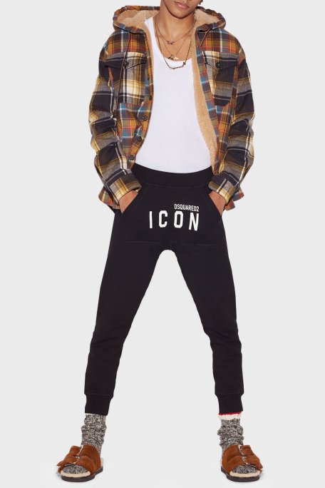 Dsquared2 Icon Dean Elastik Bel Bantlı % 100 Pamuk Regular Fit Jogger Erkek Pantolon S79KA0001 S25516 965 SİYAH - 1