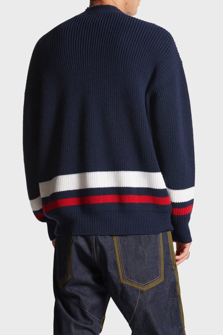 Dsquared2 Logolu % 100 Yün Oversize Fit V Yaka Örme Erkek Hırka S74HA1420 S18431 961 LACİVERT - 3