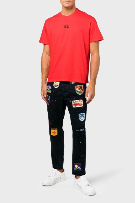 Dsquared2 Logolu Bisiklet Yaka % 100 Pamuk Relaxed Fit Erkek T Shirt S74GD0997 S23009 312 KIRMIZI - 1
