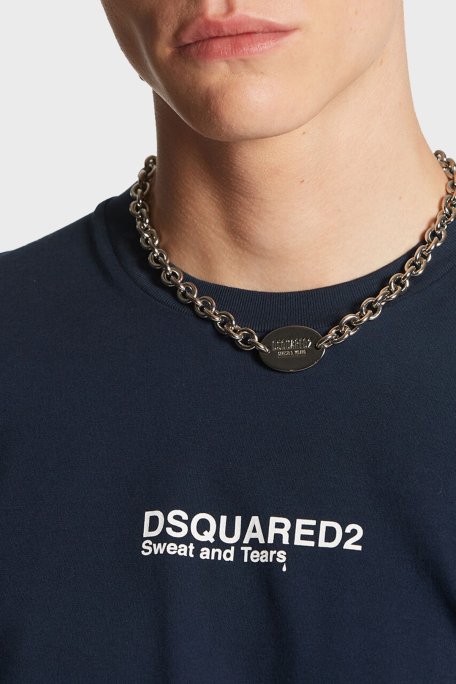 Dsquared2 Logolu Pamuklu Bisiklet Yaka Erkek T Shirt S74GD0946 S23009 478 LACİVERT - 2