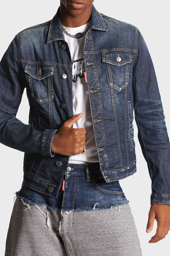 Dsquared2 Logolu Streç Pamuklu Slim Fit Erkek Kot Ceket S74AM1470 S30342 470 LACİVERT - 1