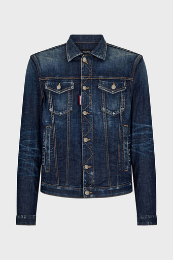 Dsquared2 Logolu Streç Pamuklu Slim Fit Erkek Kot Ceket S74AM1470 S30342 470 LACİVERT - 4