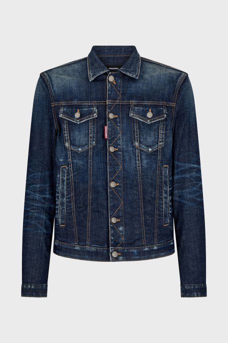Dsquared2 Logolu Streç Pamuklu Slim Fit Erkek Kot Ceket S74AM1470 S30342 470 LACİVERT - 4