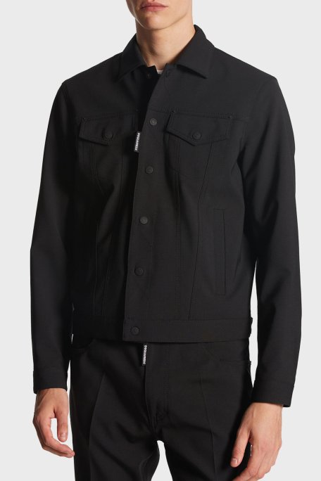 Dsquared2 Logolu Streç Yünlü Slim Fit Bomber Kot Erkek Ceket S74AM1482 S40320 900 SİYAH - 1