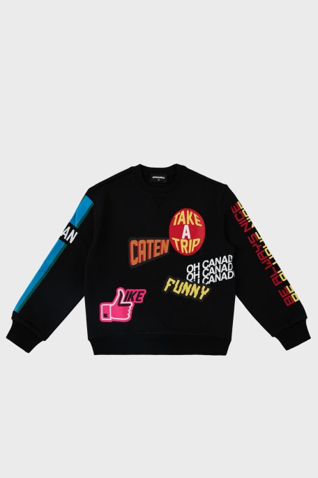 Dsquared2 Pamuklu Bisiklet Yaka Çocuk DQ0223 D00U7 Sweat DQ0223-D00U7 BLACK SİYAH - 1