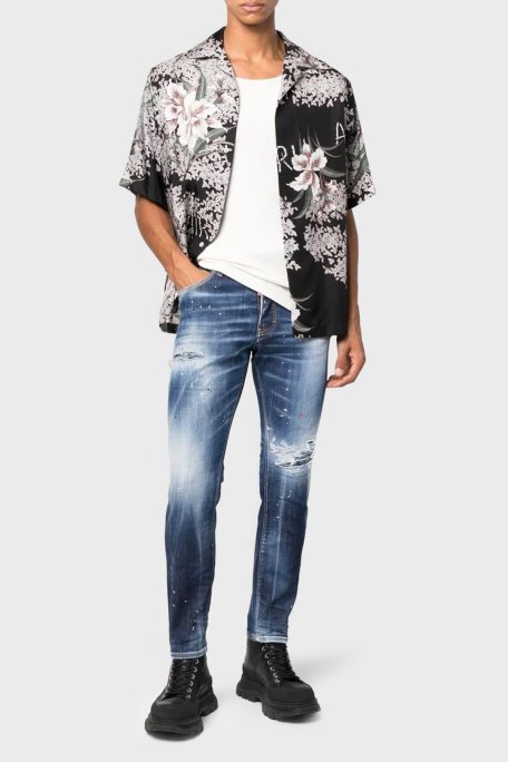 Dsquared2 Pamuklu Normal Bel Dar Paça Slim Fit Skater Jeans Erkek Kot Pantolon S74LB1255 S30789 470 LACİVERT - 1