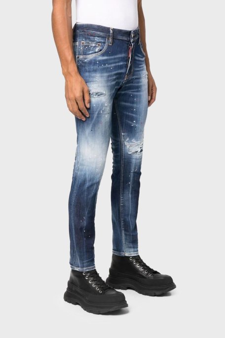 Dsquared2 Pamuklu Normal Bel Dar Paça Slim Fit Skater Jeans Erkek Kot Pantolon S74LB1255 S30789 470 LACİVERT - 2