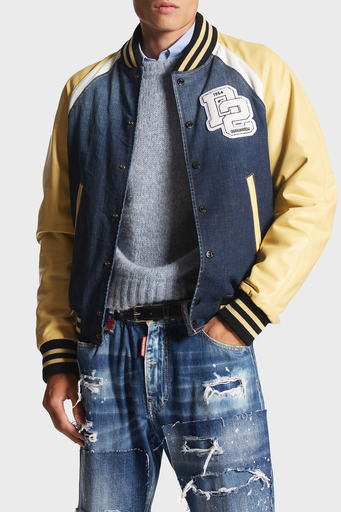 Dsquared2 Streç Pamuklu Regular Fit Kolej Yaka Bomber Erkek Ceket S74AM1451 S30664 470 LACİVERT - 3