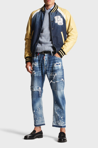 Dsquared2 Streç Pamuklu Regular Fit Kolej Yaka Bomber Erkek Ceket S74AM1451 S30664 470 LACİVERT - 4