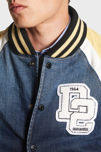 Dsquared2 Streç Pamuklu Regular Fit Kolej Yaka Bomber Erkek Ceket S74AM1451 S30664 470 LACİVERT - 5