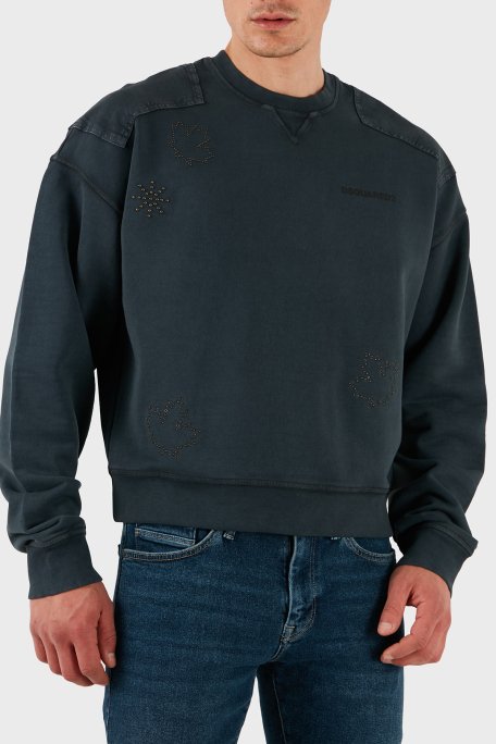 Dsquared2 Streç Pamuklu Regular Fit Zımba Detaylı Bisiklet Yaka Erkek Sweat S74GU0752 S25539 814 ANTRASİT - 1
