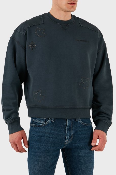 Dsquared2 Streç Pamuklu Regular Fit Zımba Detaylı Bisiklet Yaka Erkek Sweat S74GU0752 S25539 814 ANTRASİT - 2
