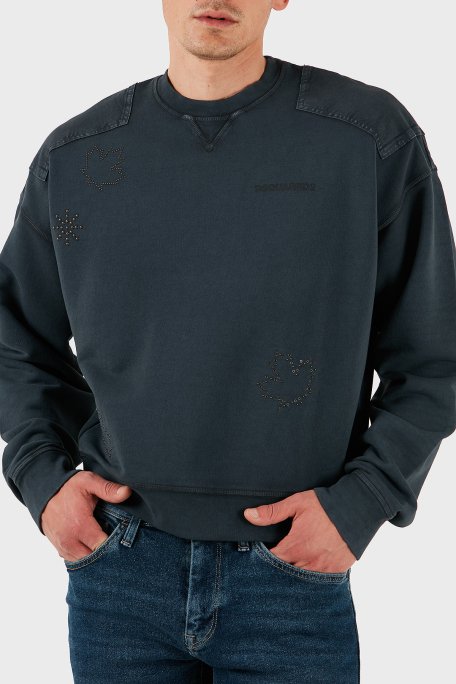 Dsquared2 Streç Pamuklu Regular Fit Zımba Detaylı Bisiklet Yaka Erkek Sweat S74GU0752 S25539 814 ANTRASİT - 4