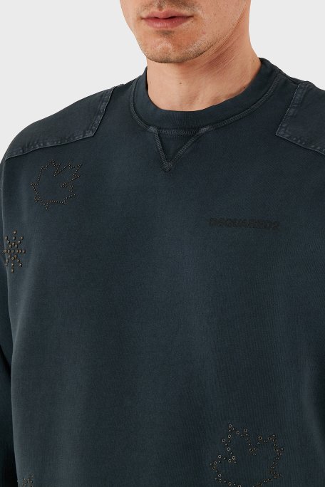 Dsquared2 Streç Pamuklu Regular Fit Zımba Detaylı Bisiklet Yaka Erkek Sweat S74GU0752 S25539 814 ANTRASİT - 5