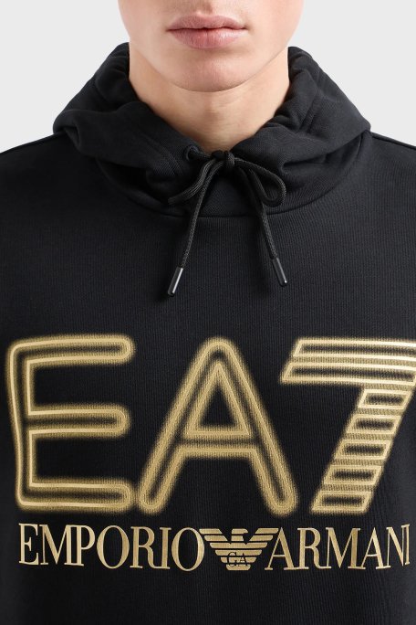 EA7 % 100 Pamuklu Regular Fit Kapüşonlu Erkek Sweat 3DPM64 PJSHZ 0208 SİYAH - 4