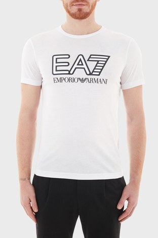EA7 - EA7 Baskılı Bisiklet Yaka % 100 Pamuk Erkek T Shirt S 6HPT81 PJM9Z 1100 BEYAZ