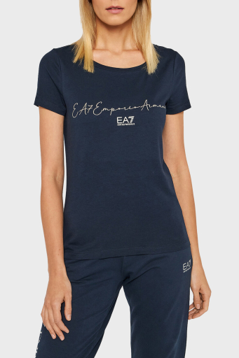 EA7 Baskılı Regular Fit Bisiklet Yaka Pamuklu Bayan T Shirt 3LTT16 TJCRZ 1554 LACİVERT - 6