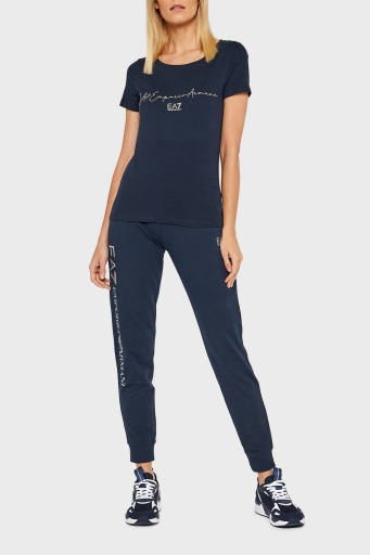 EA7 Baskılı Regular Fit Bisiklet Yaka Pamuklu Bayan T Shirt 3LTT16 TJCRZ 1554 LACİVERT - 7