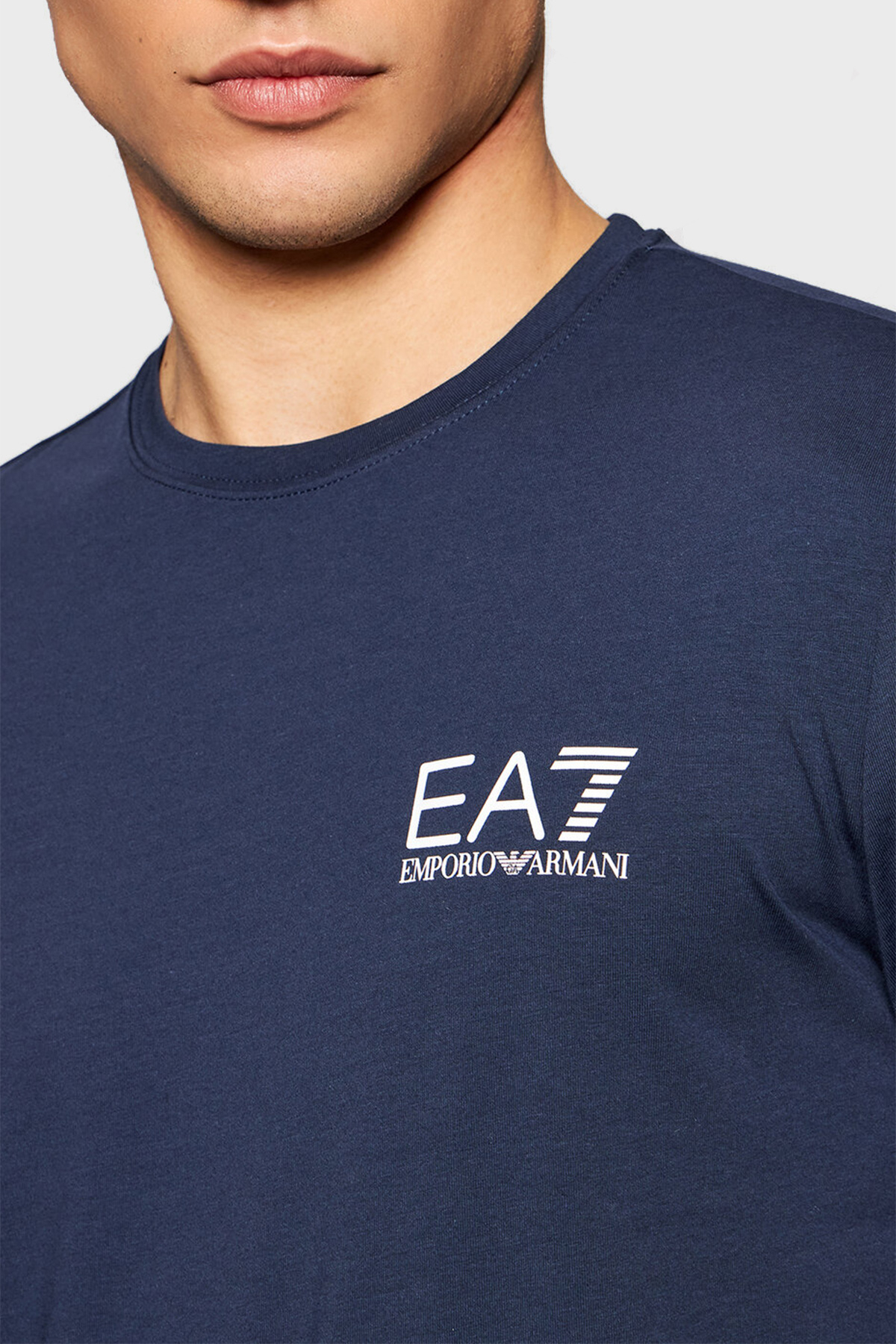 EA7 Logo Baskılı Bisiklet Yaka Pamuklu Erkek T Shirt S 3KPT05 PJ03Z 1554 LACİVERT