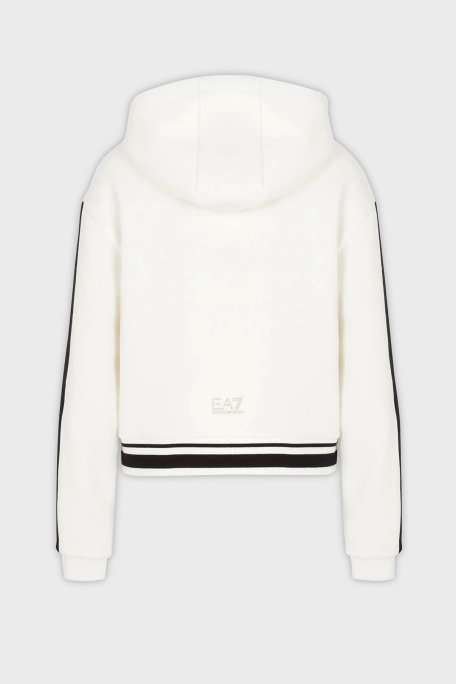 EA7 Kısa Kesimli Kapüşonlu Pamuklu Regular Fit Bayan Sweat 6RTM34 TJPZZ 1130 BEYAZ - 3