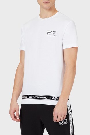 EA7 - EA7 Logo Bantlı Bisiklet Yaka Pamuklu Erkek T Shirt S 3KPT05 PJ03Z 1100 BEYAZ