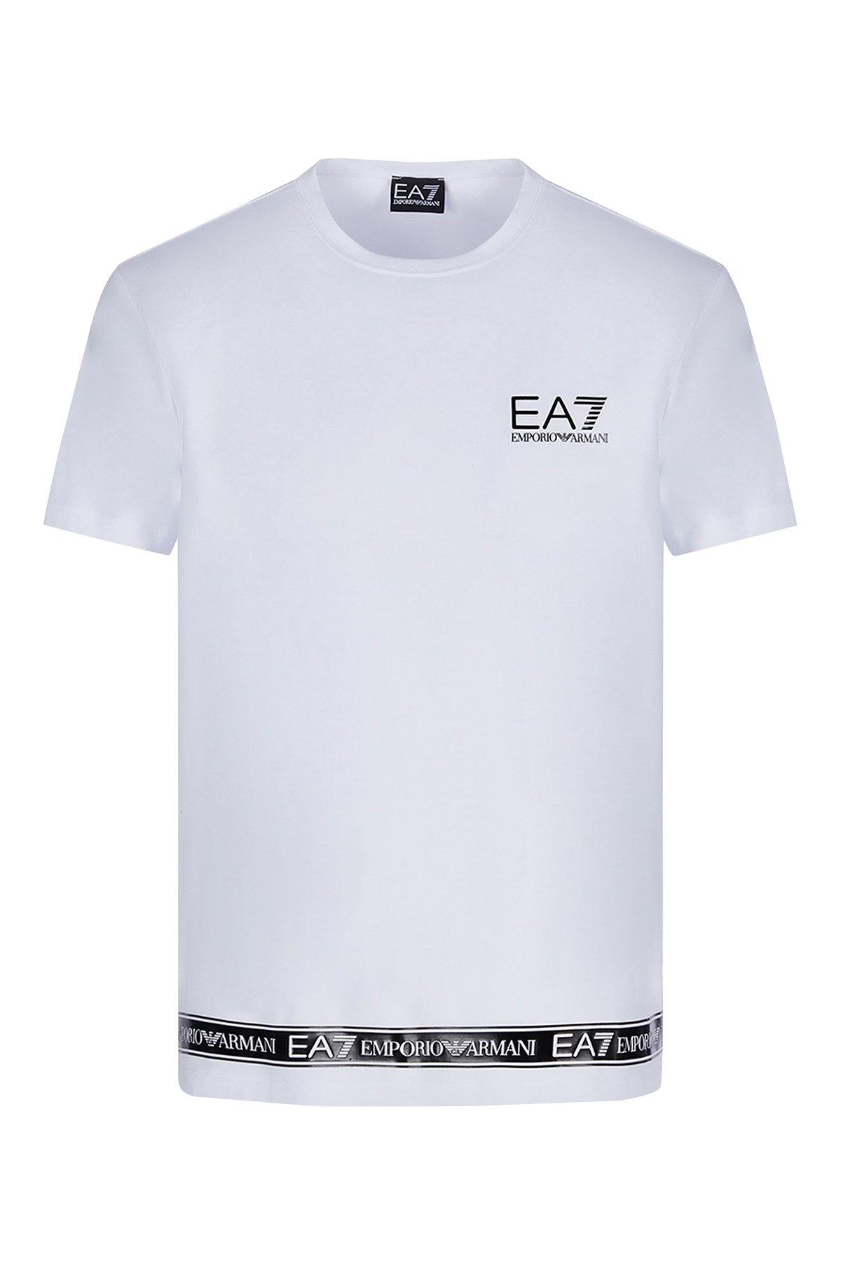 EA7 Logo Bantlı Bisiklet Yaka Pamuklu Erkek T Shirt S 3KPT05 PJ03Z 1100 BEYAZ