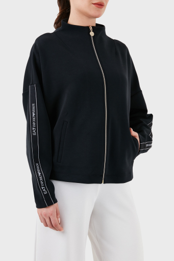 EA7 Logo Bantlı Fermuarlı Dik Yaka Cepli Regular Fit Bayan Sweat 3DTM24 TJDCZ 1200 SİYAH - 11