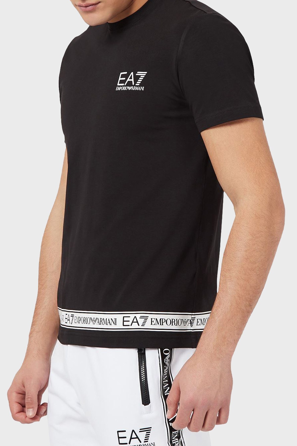 EA7 Logo Baskılı Bisiklet Yaka Pamuklu Erkek T Shirt S 3KPT05 PJ03Z 1200 SİYAH