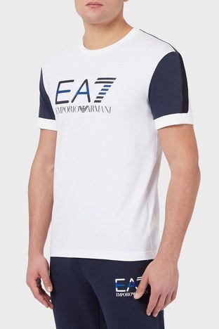 EA7 - EA7 Logo Baskılı Bisiklet Yaka Pamuklu Erkek T Shirt S 3KPT68 PJ5MZ 1100 BEYAZ