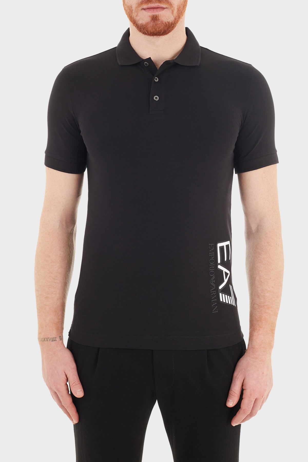 EA7 Logo Baskılı Pamuklu Düğmeli T shirt Erkek Polo S 6HPF16 PJ03Z 0200 SİYAH