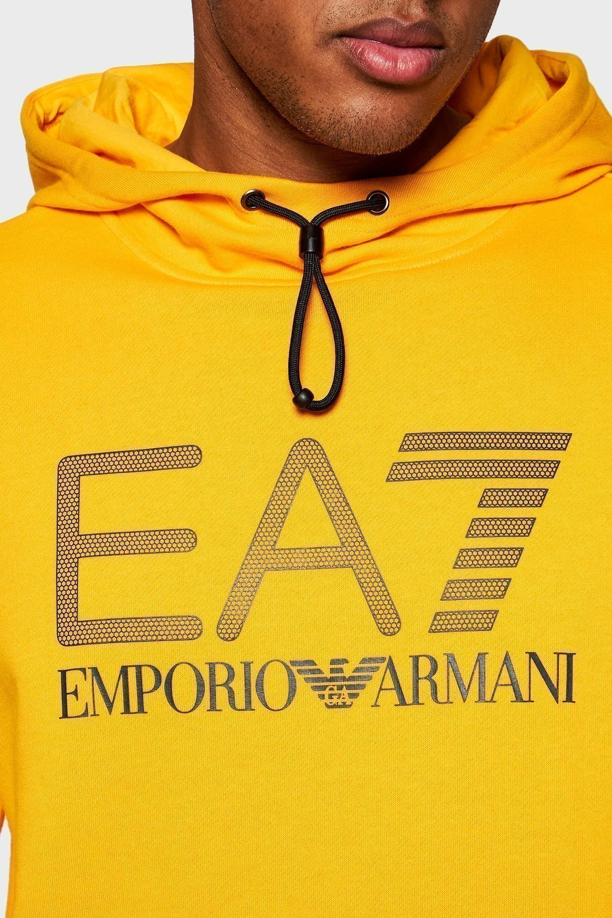 EA7 Logo Baskılı Pamuklu Kapüşonlu Regular Fit Erkek Sweat S 3KPM92 PJ8BZ 1604 SARI
