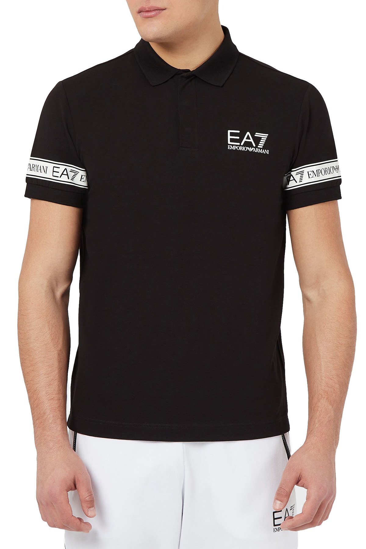 EA7 Logo Baskılı Pamuklu T Shirt Erkek Polo 3KPF04 PJ03Z 1200 SİYAH