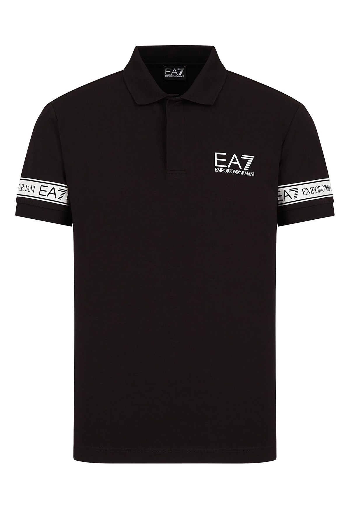 EA7 Logo Baskılı Pamuklu T Shirt Erkek Polo 3KPF04 PJ03Z 1200 SİYAH