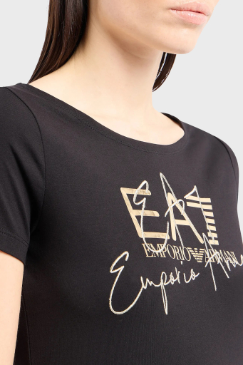 EA7 Logolu % 100 Pamuk Regular Fit Bayan T Shirt 3DTT26 TJFKZ 0200 SİYAH - 4