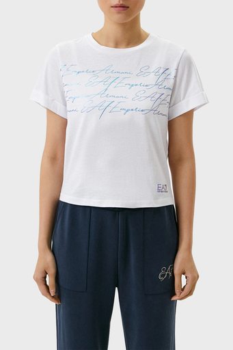 EA7 Logolu Bisiklet Yaka % 100 Pamuk Regular Fit Bayan T Shirt 6LTT25 TJDMZ 1100 BEYAZ - 1